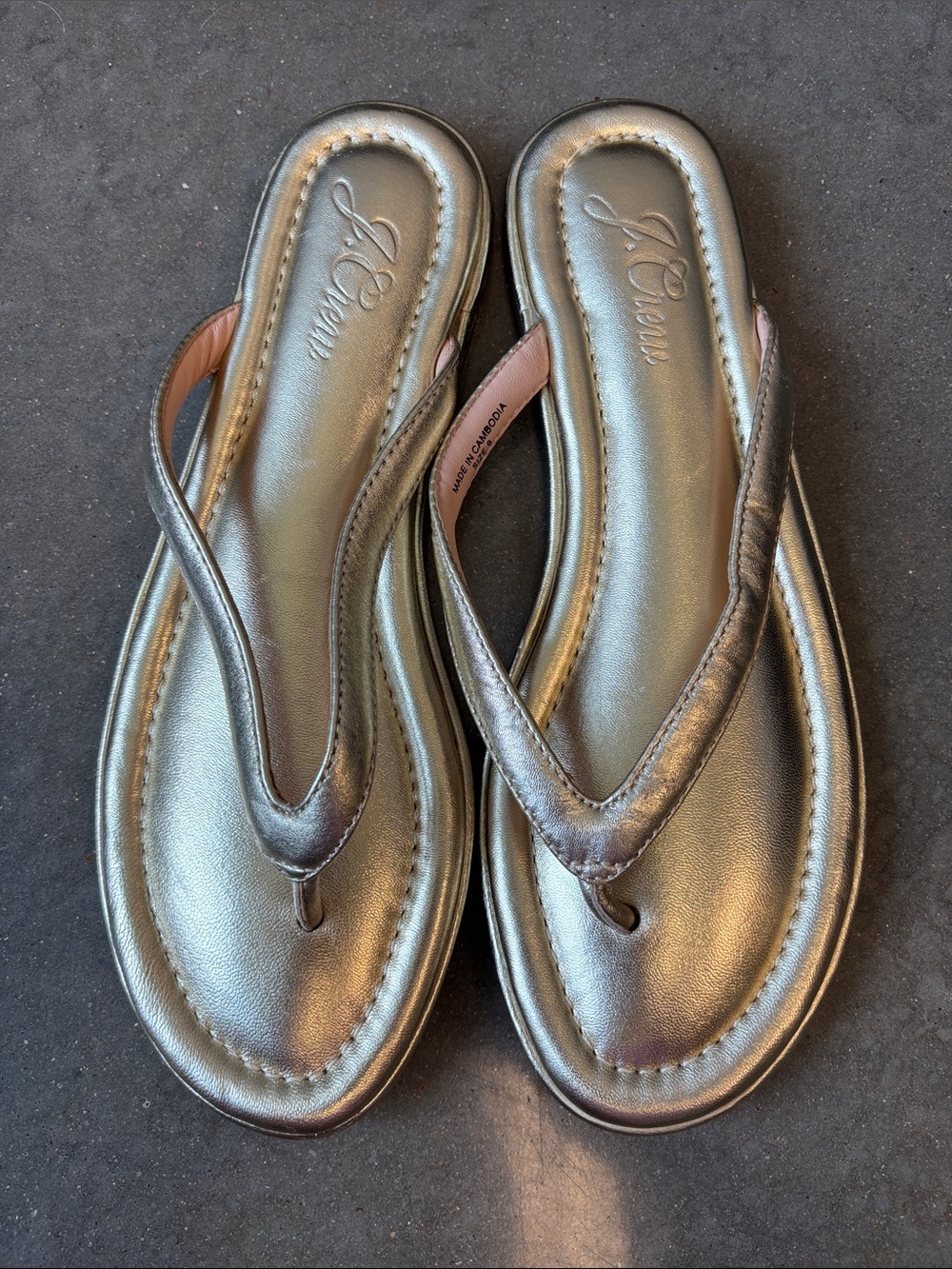 J. Crew Metallic Gold Leather Flip Flop Sandals